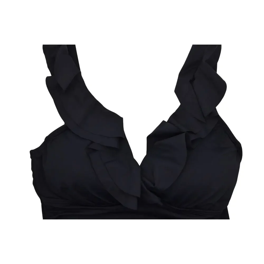 Ralph Lauren Women's Ruffled Underwire Tankini Top in Black
